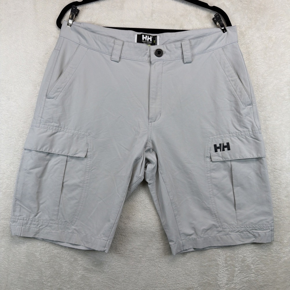 Helly Hansen Mens Cargo Shorts 34 Ripstop Hiking Outdoor Lightweight Gray Nylon
